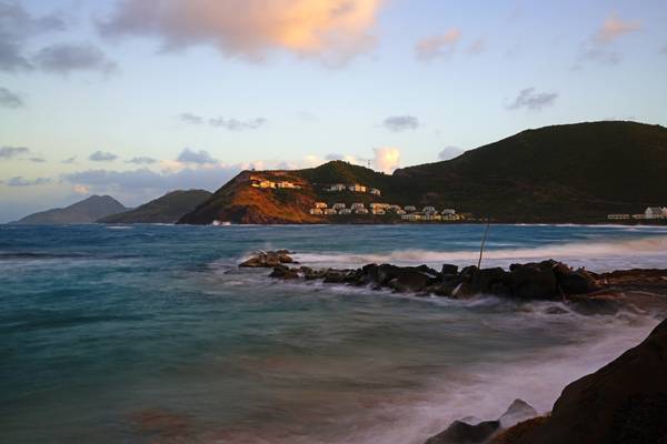North Frigate Bay & Timothy Hill in sunset light, St Kitts