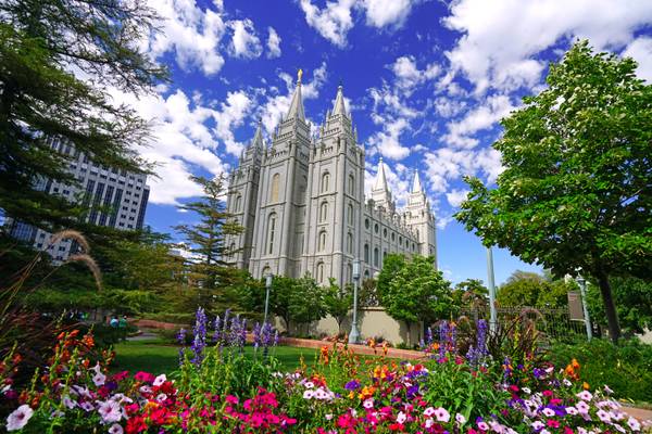 Flowerbeds in front of Salt Lake Temple, Salt Lake City, Utah