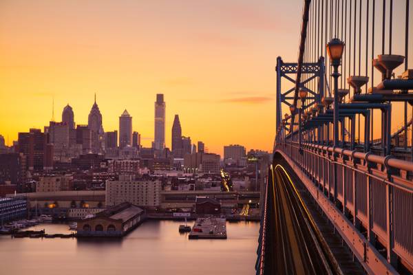 Philly Bathed in Sunset from the Ben Franklin Bridge