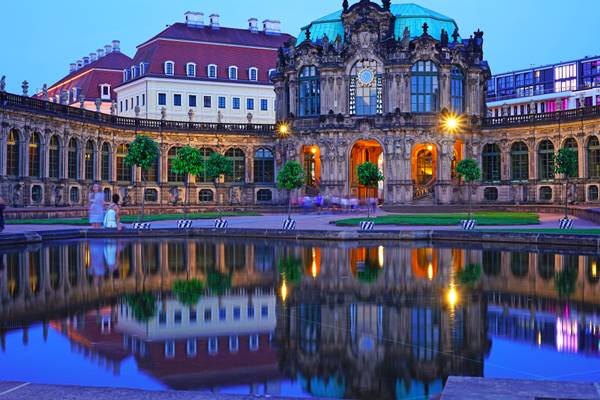 Wonderful evening reflection of Zwinger Palace, Dresden
