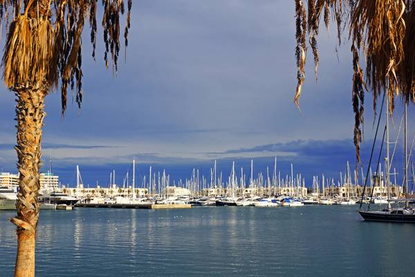 Beautiful sky over Alicante marina, Spain