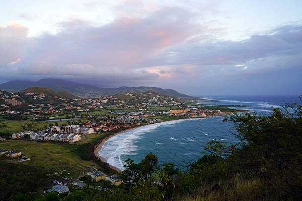 North Frigate Bay from Timothy Hill at sunrise, St Kitts