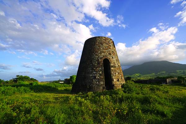 Old tower & Mount Liamuiga, Dieppe Bay Town, St Kitts