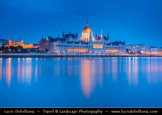 Hungary - Budapest - Twilight over The Hungarian Parliament reflected in Danube River
