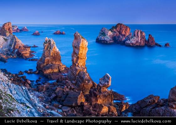 Spain - Blue Hour over Dramatic Atlantic Coast - Los Urros - Lit by the first rays of sun at dawn