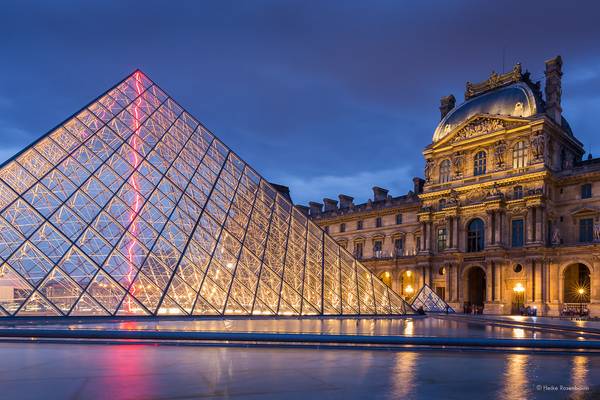 Louvre Pyramid at dusk