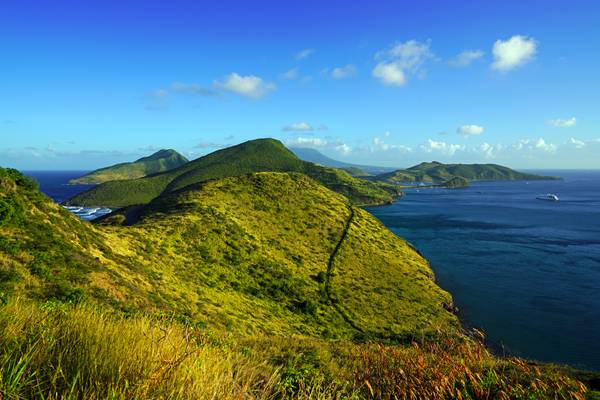 Green hills of Saint Kitts island, St Kitts & Nevis