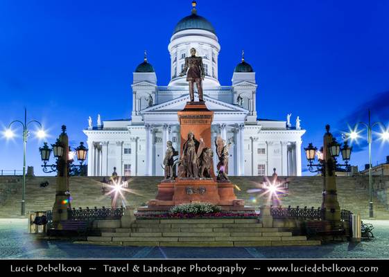 Finland - Helsinki - Dusk over Evangelical Lutheran Cathedral - Blue Hour at Midnight