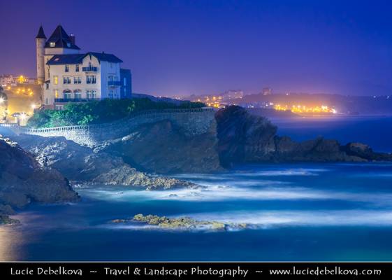 France - Cote de Basque - Bay of Biscay - Biarritz - Villa Belza at Twilight - Dusk - Blue Hour