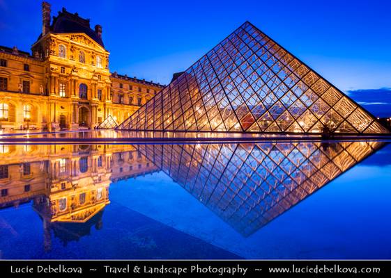 France - Paris - Musée du Louvre and its Famous Pyramid at Dusk