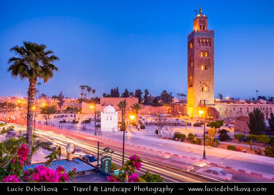 Morocco - Marrakech - Koutoubia Mosque - Kutubiyya Mosque at Dusk - Blue Hour - Twilight