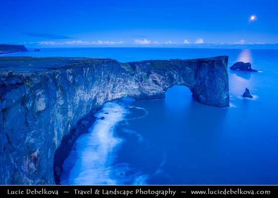Iceland - Full Moon over Dyrhólaey - Door Island during Dusk - Twilight - Blue Hour