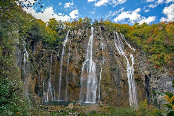 Big waterfall of the Plitvice Lakes N. P. The UNESCO World Heritage Site
