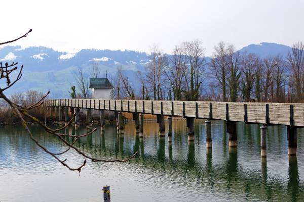 Ancient wooden bridge across Zürichsee, Rapperswil