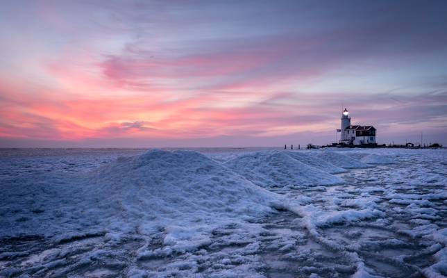 Lighthouse in Winter Sunrise