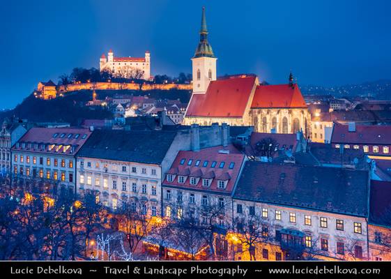 Slovak Republic - Bratislava - Bratislava Castle & St. Martin's Cathedral at Blue Hour - Twilight - Dusk