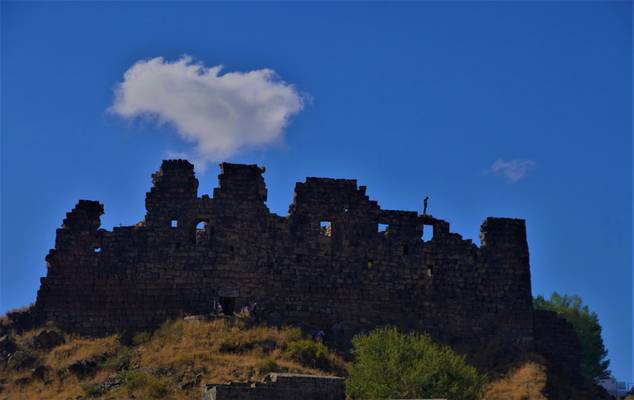 The ruinous Amberd Castle from East