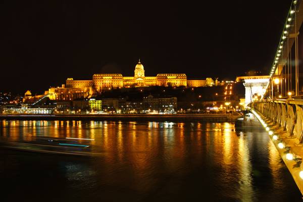 Budapest by night. Buda Castle from the Chain Bridge