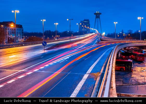 Slovak Republic - Bratislava - Nový Most - New Bridge - Bridge of the Slovak National Uprising - Road bridge over Dunaj - Danube River