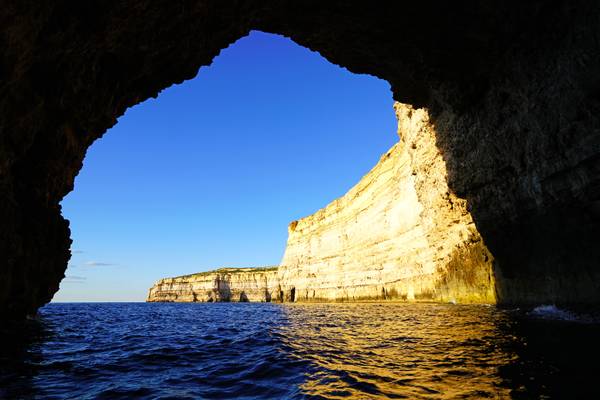 Cliffs of Gozo from under the arch, Malta
