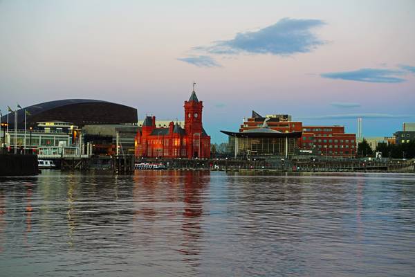 Cardiff waterfront at the golden hour, UK