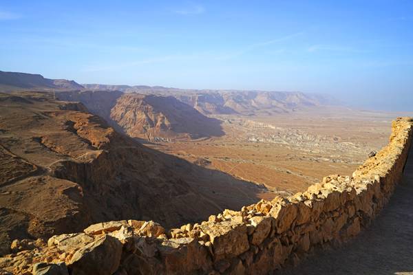 Along the wall of the ancient fortress, Masada, Israel