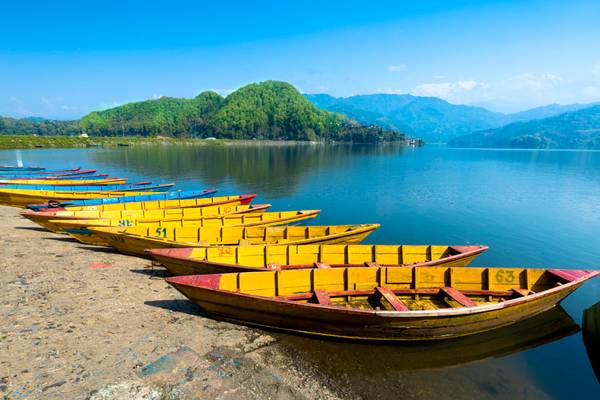 A Bunch of Nepal Wooden Boats in Begnas Lake
