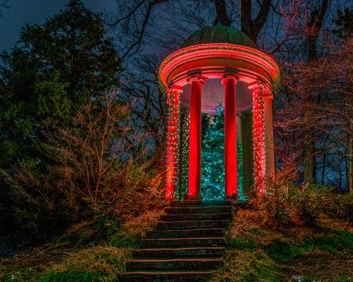 Lights change colors at Gazebo at Philbrook