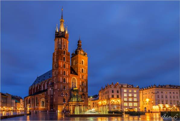 St. Mary's Basilica in blue, Kraków, Poland