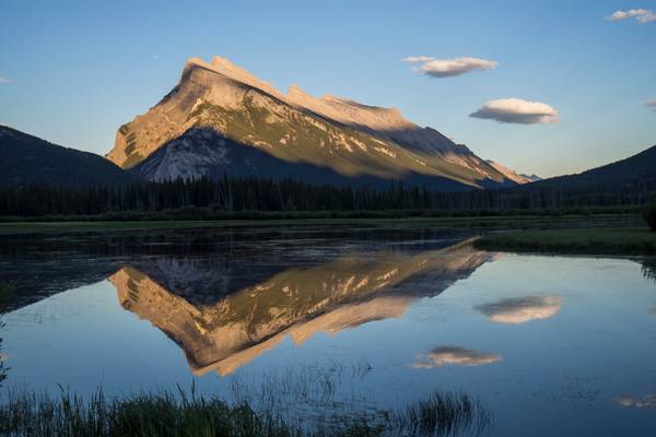Mount Rundle seen from Vermilion Lakes at sunset