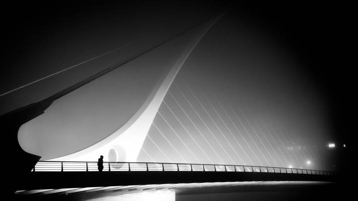 The foggy bridge - Dublin, Ireland - Black and white street photography