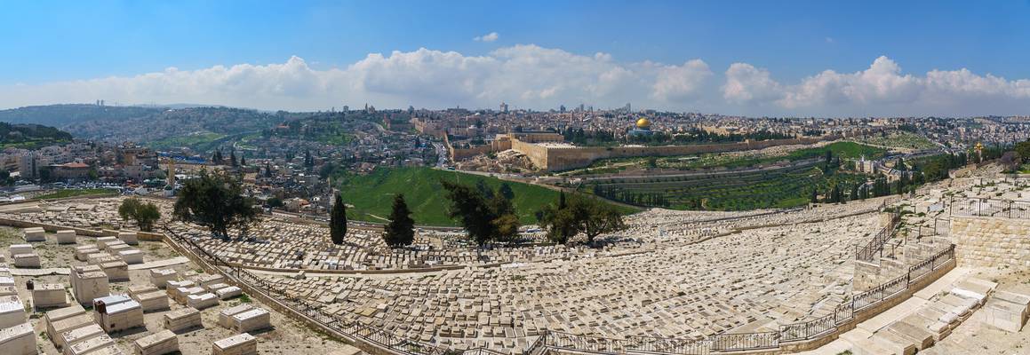 Jerusalem, Blick vom Ölberg über Jüdischen Friedhof auf Altstadt