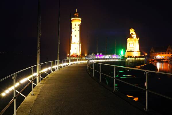 Lindau by night. Pier on the Lake Constance