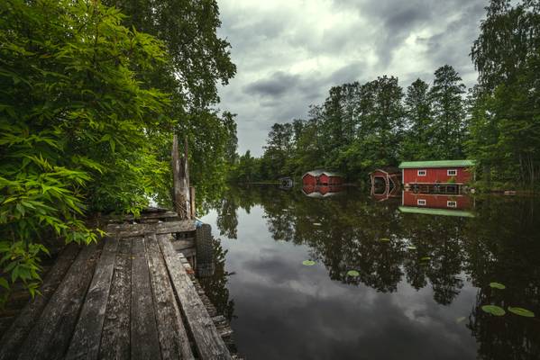 Red boathouses at Pyhtää