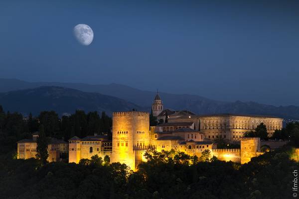 a palace at moonlight