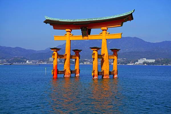 Iconic view of Itsukushima Torii Gate, Japan