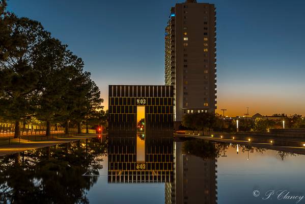 Sunset over West Wall of the OKC Bombing Memorial