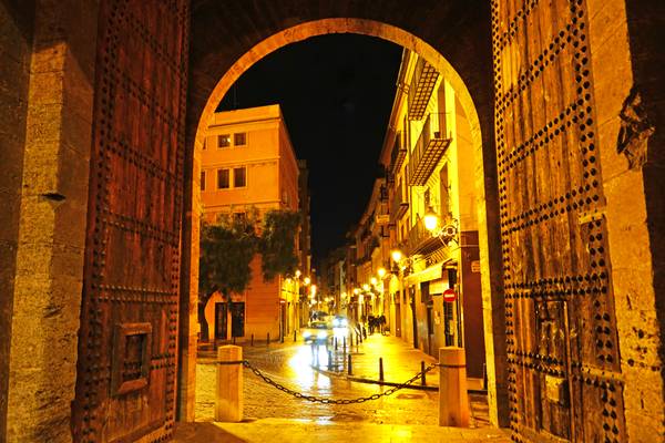 Valencia by night. Under the Gate