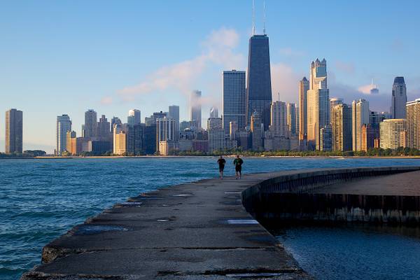 Chicago Skyline From North Ave. Beach Breakwater