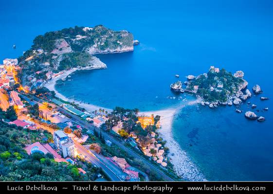 Italy - Sicily - Taormina - Isola Bella - Small island near Taormina at Dusk - Twilight - Blue Hour - Night