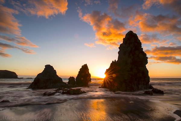 Famous rocks and a low tide sunset