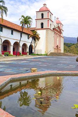Reflection in the fountain, Old Mission Santa Barbara, California
