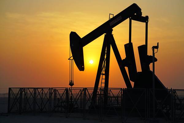 Bahrain oil fields at sunset