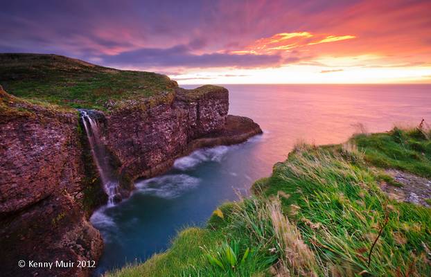 Crawton cliff waterfall  sunrise