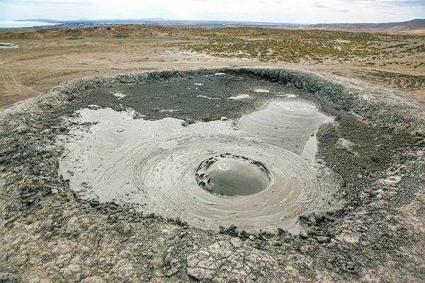 Mud volcano. Eruption of mud bubble