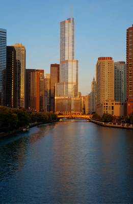 Trump Tower at Dawn, As seen from the Chicago River