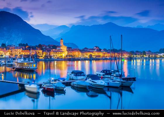 Italy - Alps - Alpine Lake Maggiore - Lago Maggiore - Second largest lake in Italy - Feriolo di Baveno - Dusk - Twilight - Blue Hour