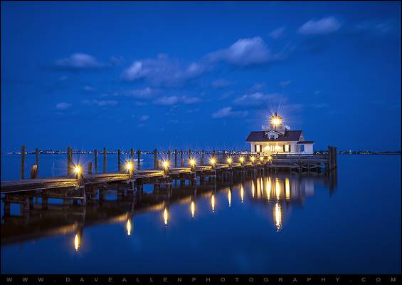 Roanoke Marshes Lighthouse Manteo NC - Blue Hour Reflections