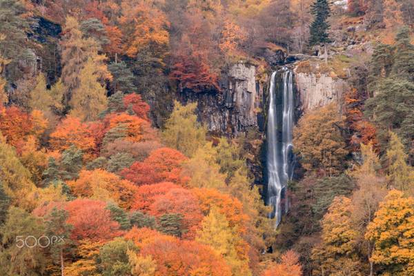 Pistyll Rhaeadr waterfall, Autumn colors, North Wales