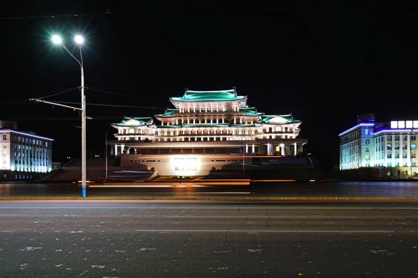 Pyongyang by night. Grand People's Study House